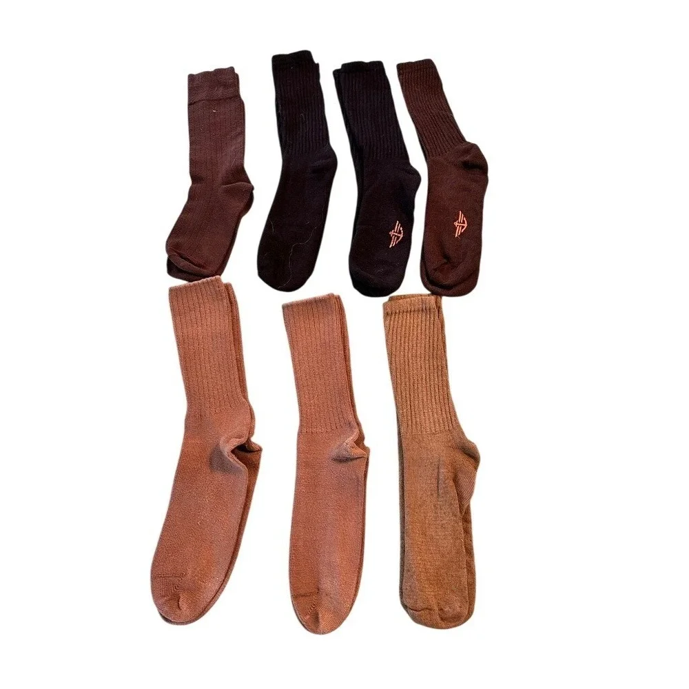 Mens Crew Socks Bundle‎ Earth Tones Brown Tan Black Ribbed Casual 7 Pairs